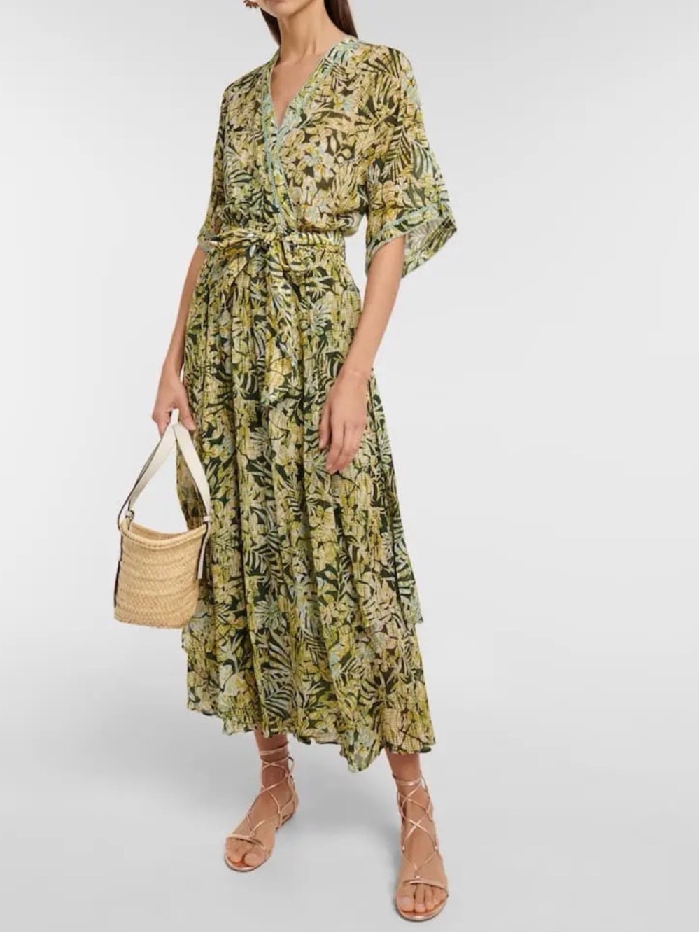 Poupette St. Barth Green Floral Maxi Wrap Dress